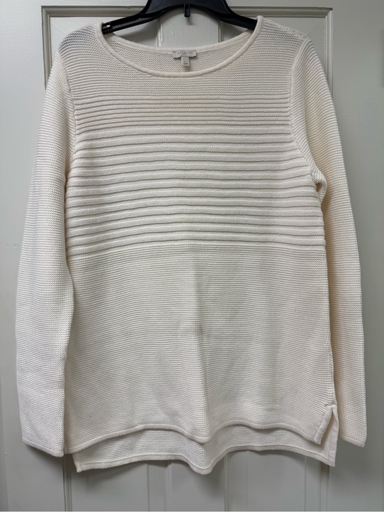 Talbots Sweaters - Talbots White Ribbed-Panel Crewneck Sweater
